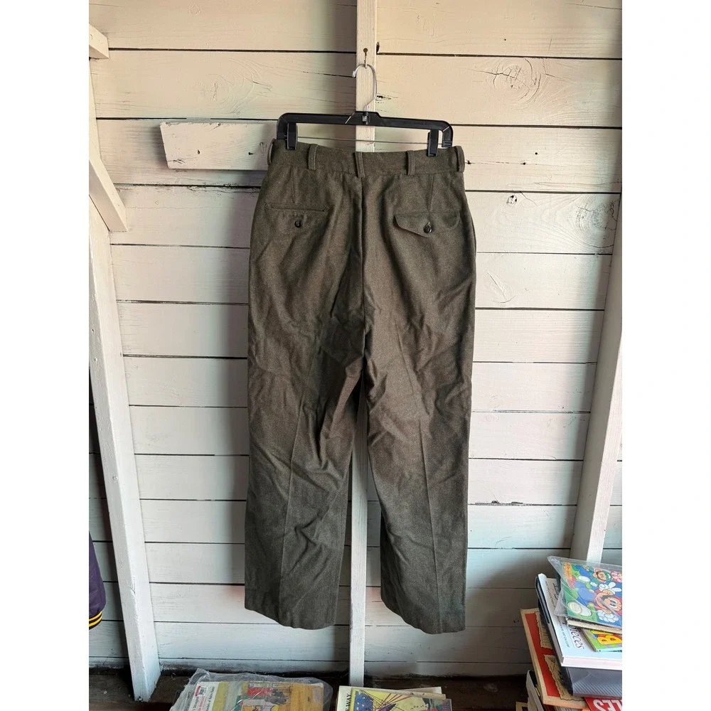 Vintage Military Wool Trousers Mens 32 Olive Drab Field Pants Straight Leg